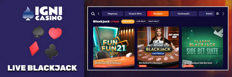 Igni Casino live blackjack, erilaiset pelityylit ja rajat.