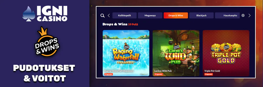 Igni Casino Pudotukset & voitot, satunnaiset käteispalkinnot.