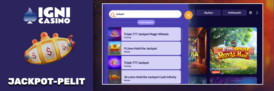 Igni Casino jättipottipelit, progressiiviset, kiinteät voitot.